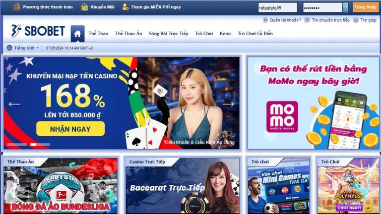 Truy cập Sbobet thể thao và đăng nhập